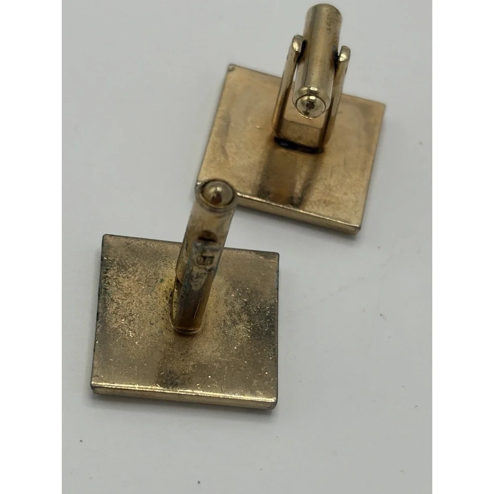 Vintage MCM Square Cufflinks fleur-de-lis Face‎ Gold Black - Diamond Star Mark